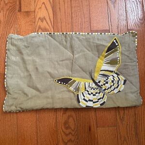 IOSIS Paris France Embroidered Butterfly Linen Cover Pillow Size 22.5”W X 13”H